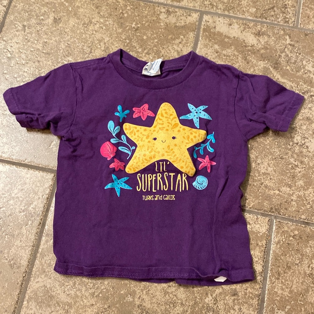Purple 3T sea star fish shells beach ocean t shirt Turks and Caicos